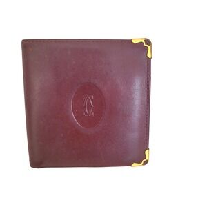 Cartier Must de Cartier Burgundy Leather Bifold Wallet Vintage Gold Corners
